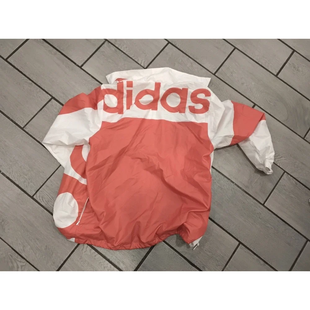 Adidas Originals Mens Large White Coral Pink Graphic Full Zip Windbreaker Jacket